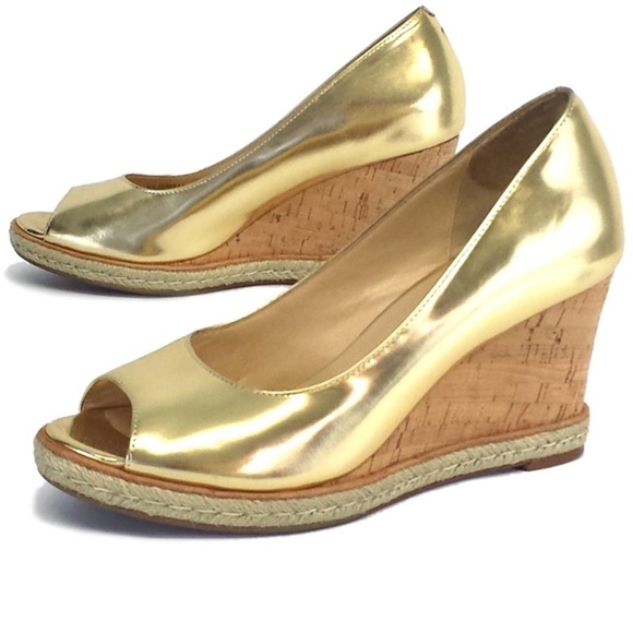 Cole Haan Shoes - Cole Haan Gold Peep Toe Wedges